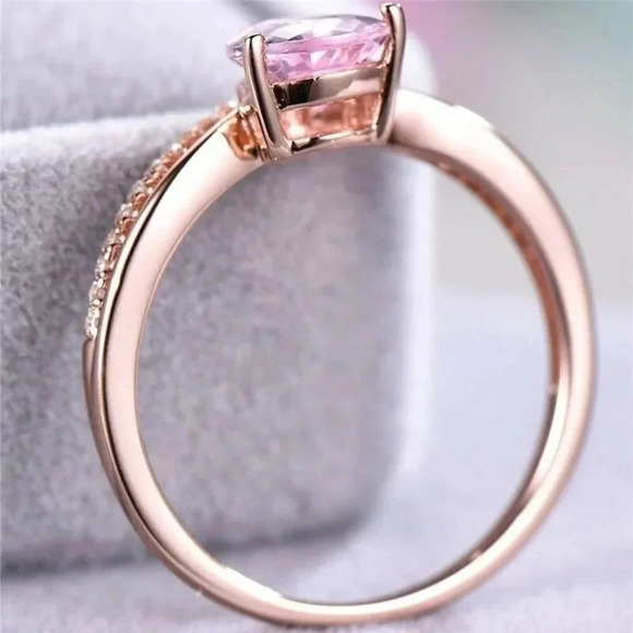 18K Rose Gold Pear Shaped Pink Teardrop Ring - Picture 4 of 6